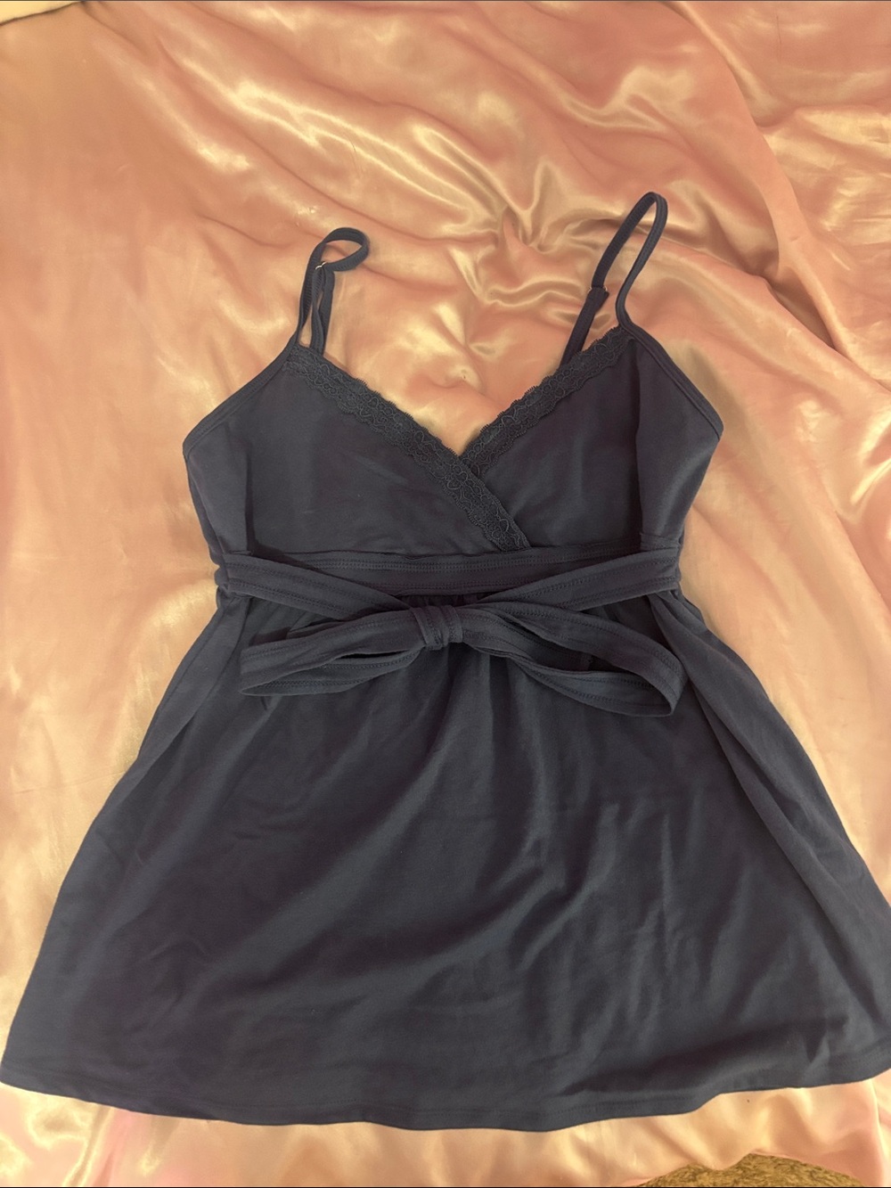 No Boundaries Navy Lace-Trim Wrap Sleep Cami
